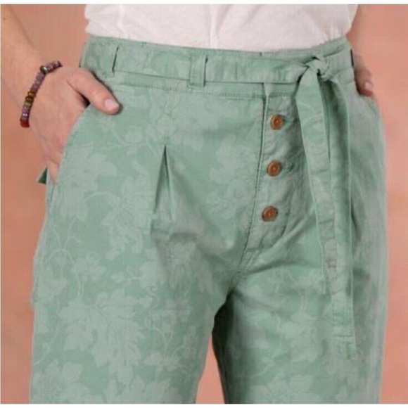 NEW Sundance | Bastille Easy Floral Pants | Green | Paper Bag Waist | Size 4 - Picture 3 of 13